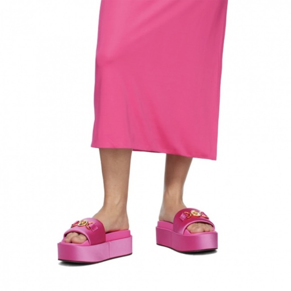 VERSACE Medusa crystal coin satin platform slides sandals - Picture 3 of 4